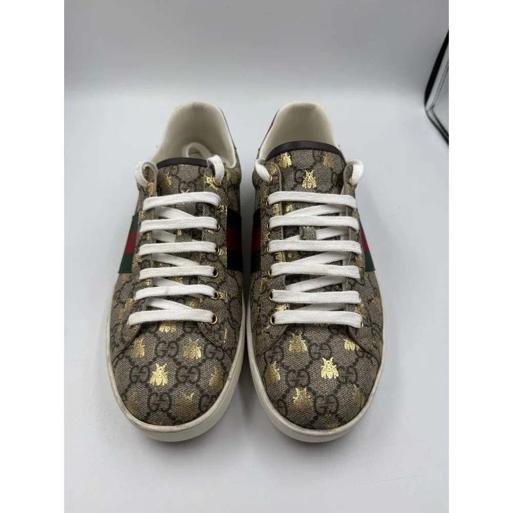 Gucci Ace Men's Sneakers GG Supreme Monogram‎ Gold Bees Size Gucci 10 US 11 11.5